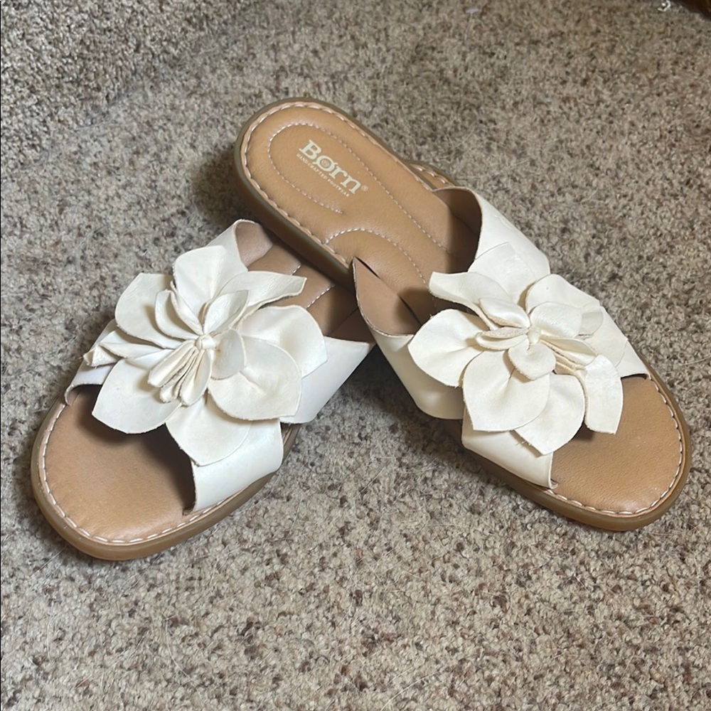 Born Cream Floral Sandals Slide Casual